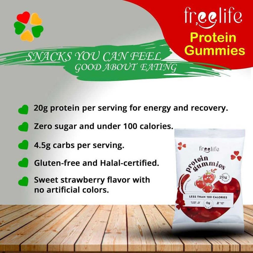 Free Life Strawberry Flavor Protein Gummies, Pack of 4's