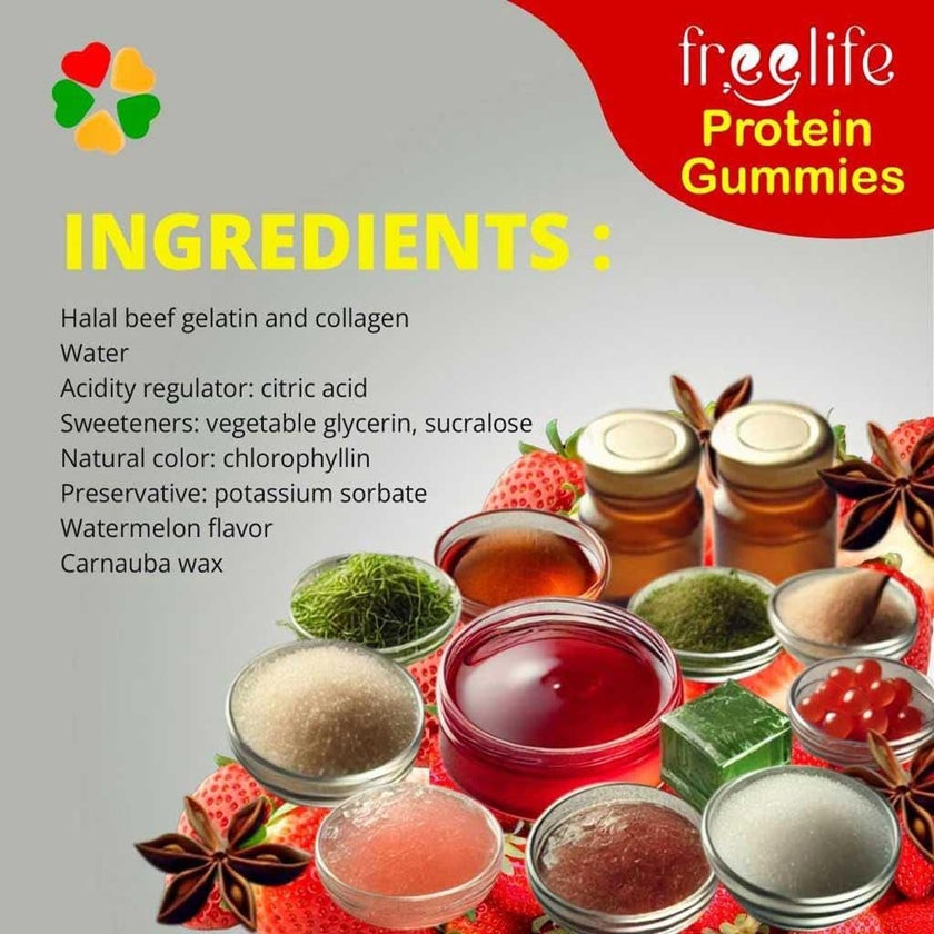Free Life Strawberry Flavor Protein Gummies, Pack of 4's