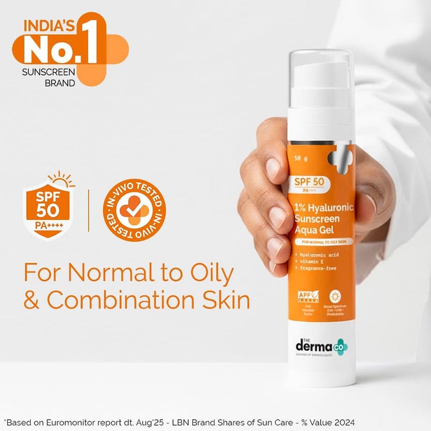 The Derma Co 1% Hyaluronic SPF50 Face Sunscreen Aqua Gel 50g