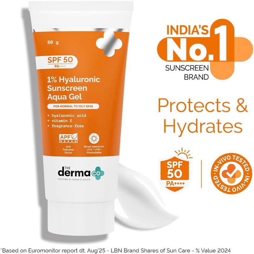 The Derma Co 1% Hyaluronic SPF50 Face Sunscreen Aqua Gel 80g