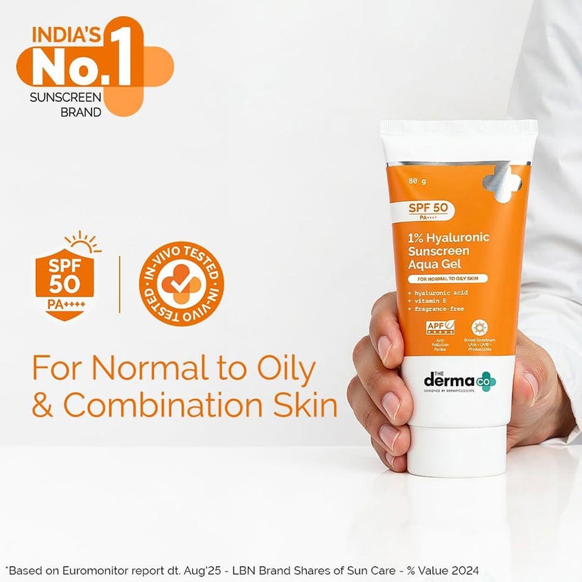 The Derma Co 1% Hyaluronic SPF50 Face Sunscreen Aqua Gel 80g