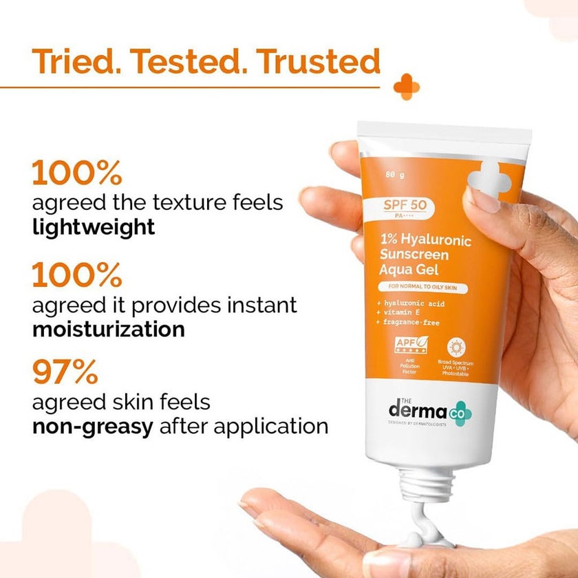 The Derma Co 1% Hyaluronic SPF50 Face Sunscreen Aqua Gel 80g