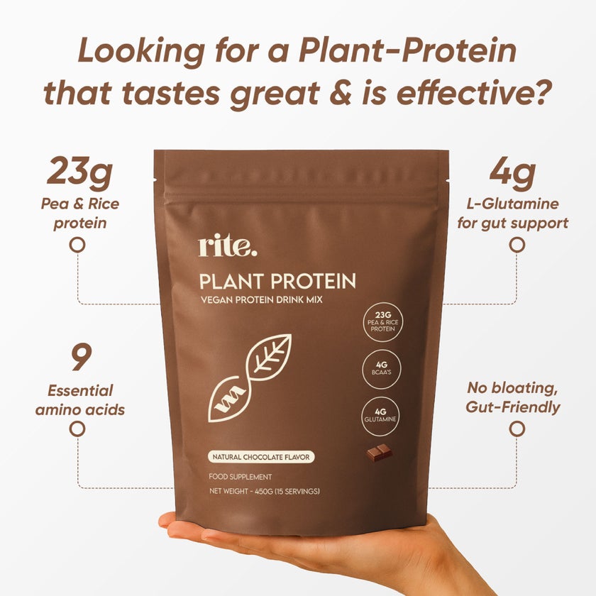 Rite Plant Protein Natural Chocolate Flavor Drink Mix 450g, 15 Servings