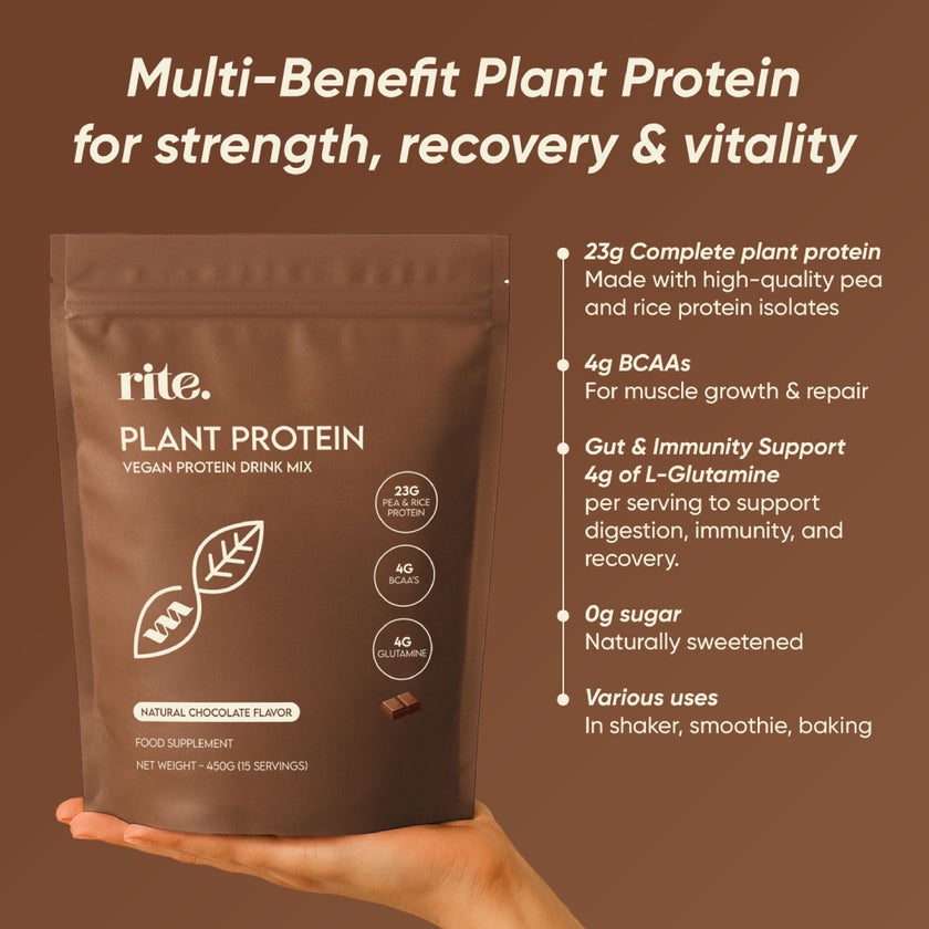 Rite Plant Protein Natural Chocolate Flavor Drink Mix 450g, 15 Servings
