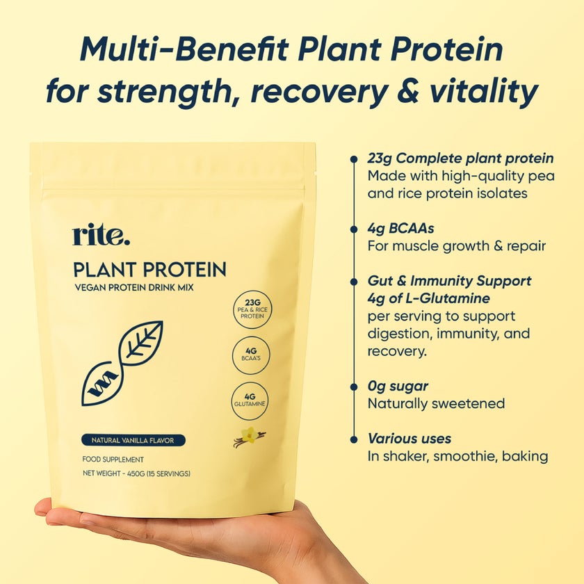 Rite Plant Protein Natural Vanilla Flavor Drink Mix 450g, 15 Servings