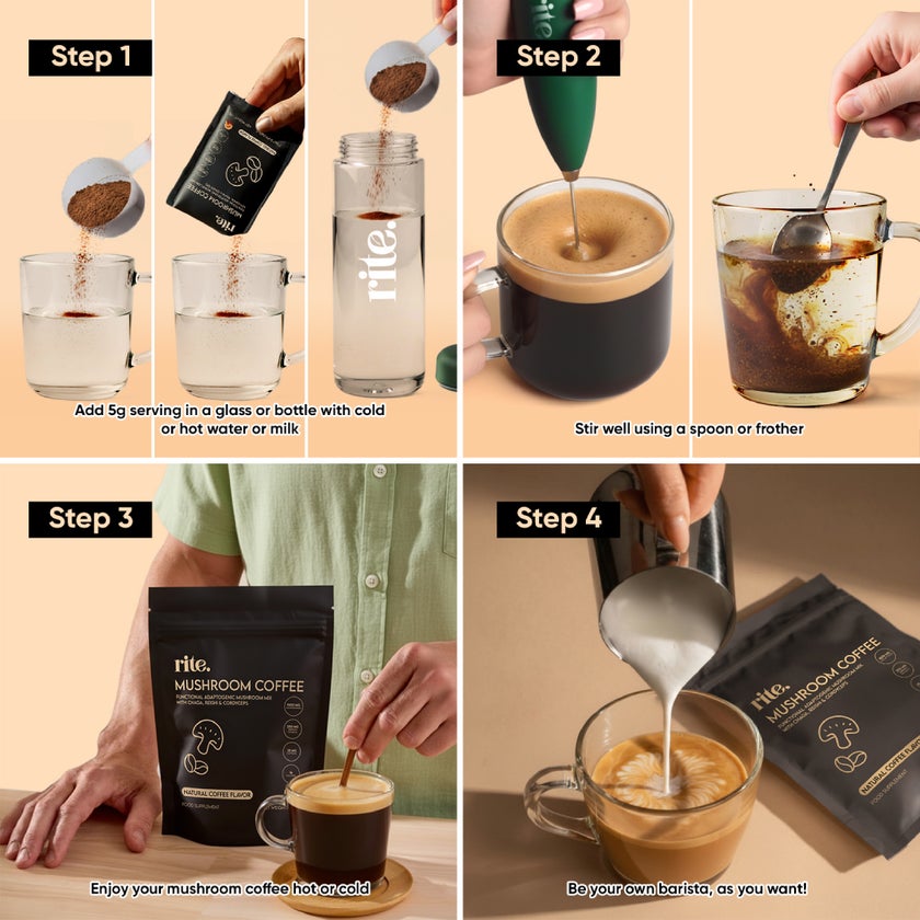 Rite Mushroom Coffee Natural Coffee Drink Mix 5g, Pack of 15's