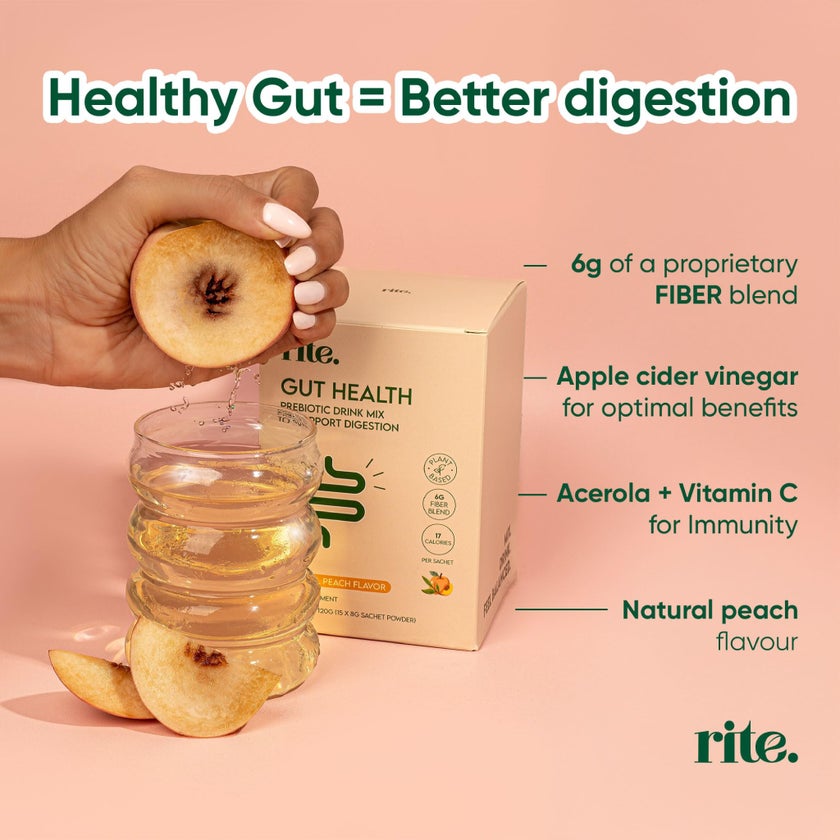 Rite Gut Health Prebiotic Natural Peach Drink Mix 8g, Pack of 15's