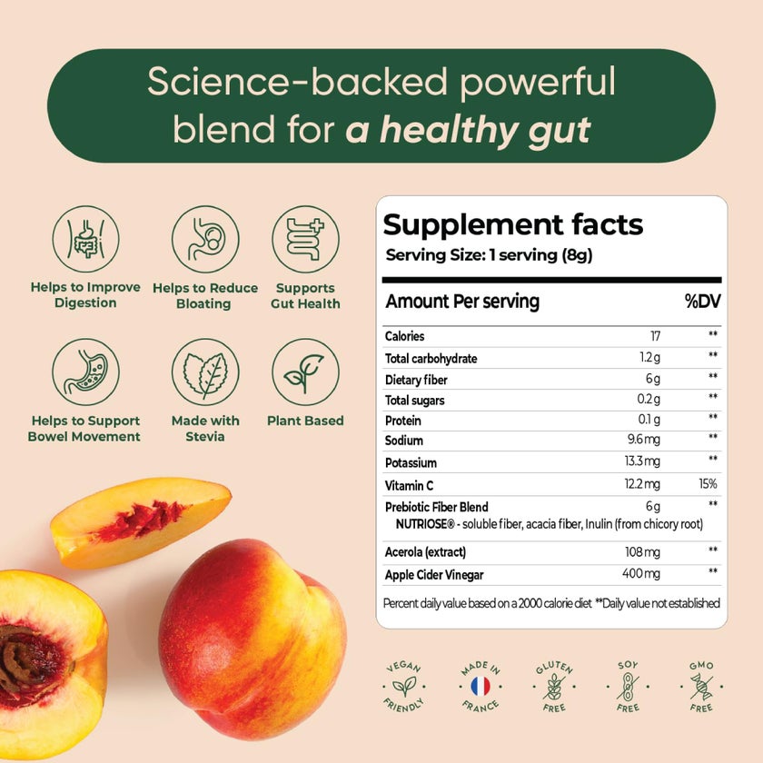 Rite Gut Health Prebiotic Natural Peach Drink Mix 8g, Pack of 15's