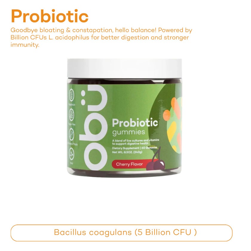 Obu Probiotic Cherry Flavor Adult Gummies, Pack of 60's