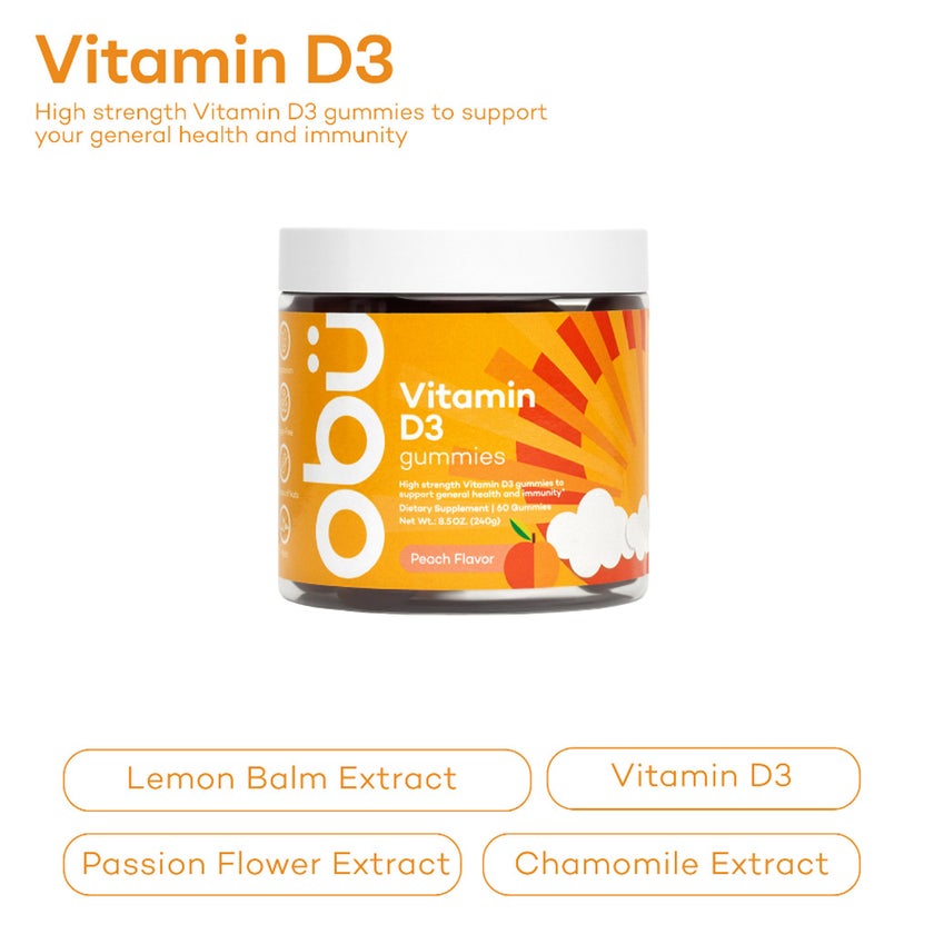 Obu Vitamin D3 Peach Flavor Adult Gummies, Pack of 60’s