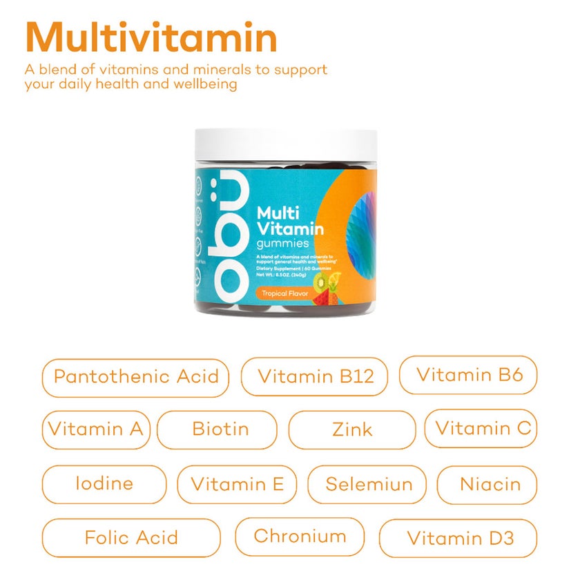 Obu Multivitamin Tropical Flavor Adult Gummies, Pack of 60’s