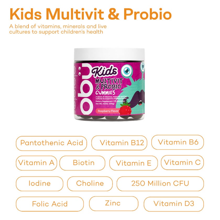 Obu Multivit & Probio Raspberry Flavor Kids Gummies, Pack of 90’s