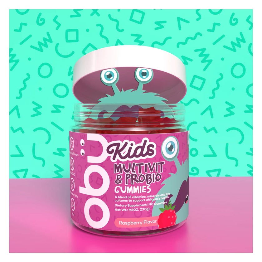 Obu Multivit & Probio Raspberry Flavor Kids Gummies, Pack of 90’s
