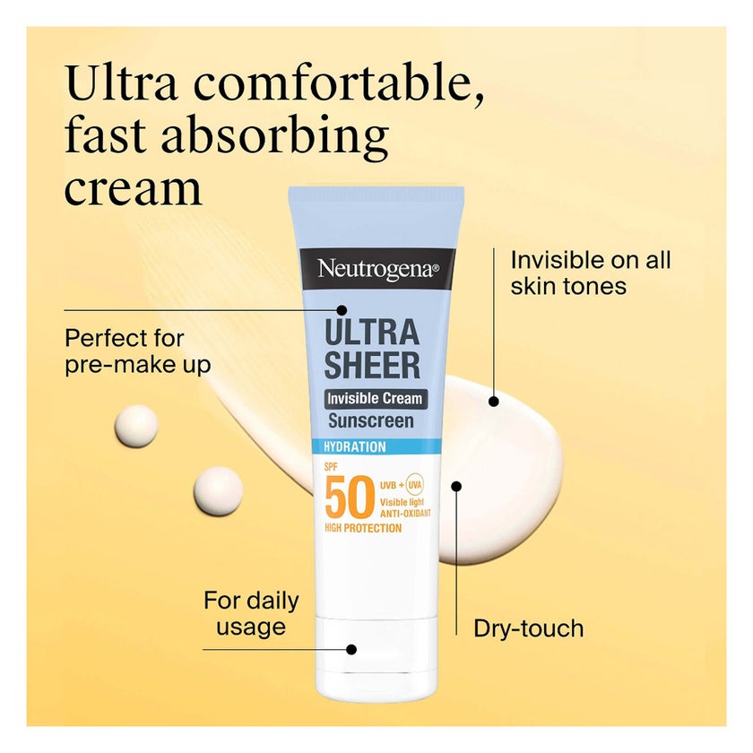 Neutrogena Ultra Sheer SPF 50 Invisible Cream, Hydration - 50ml