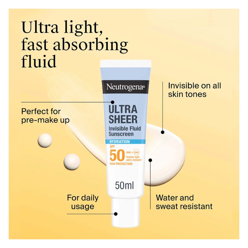 Neutrogena Ultra Sheer SPF 50 Invisible Fluid, Hydration - 50ml