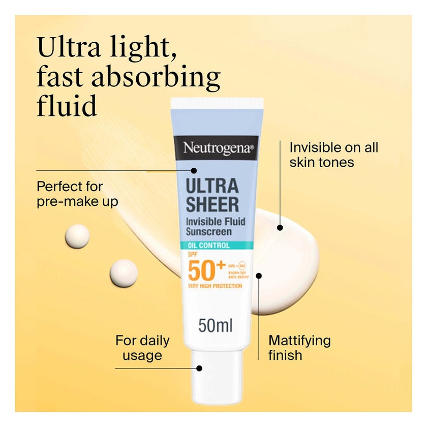 Neutrogena Ultra Sheer SPF 50+ Invisible Fluid, Oil Control - 50ml