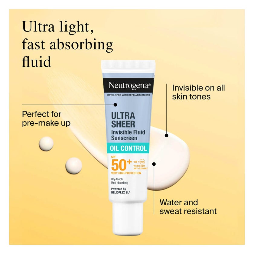 Neutrogena Ultra Sheer SPF 50+ Invisible Fluid, Oil Control - 50ml