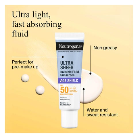 Neutrogena Ultra Sheer SPF 50 Invisible Fluid, Age Shield - 50ml