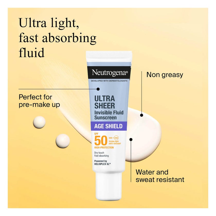 Neutrogena Ultra Sheer SPF 50 Invisible Fluid, Age Shield - 50ml