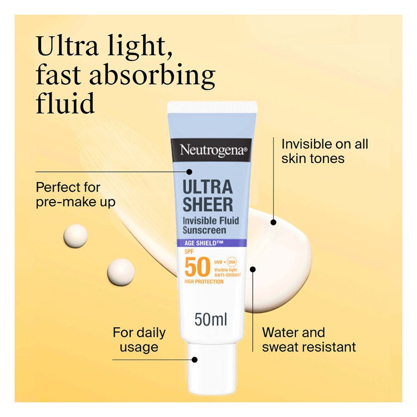 Neutrogena Ultra Sheer SPF 50 Invisible Fluid, Age Shield - 50ml