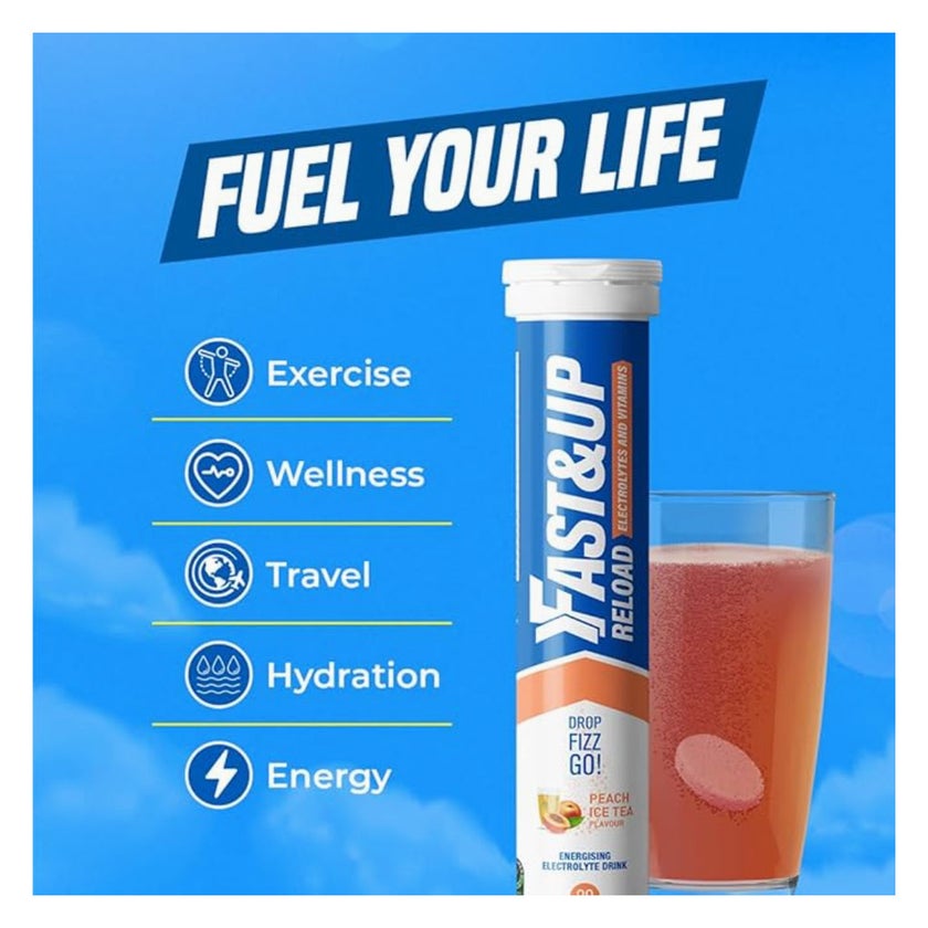 Fast&Up Reload Electrolyte Effervescent, Peach Ice Tea - 20 Tablets