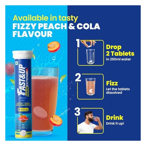 Fast&Up Man Extend Effervescent Tablets, Fizzy Peach - 20 Tablets