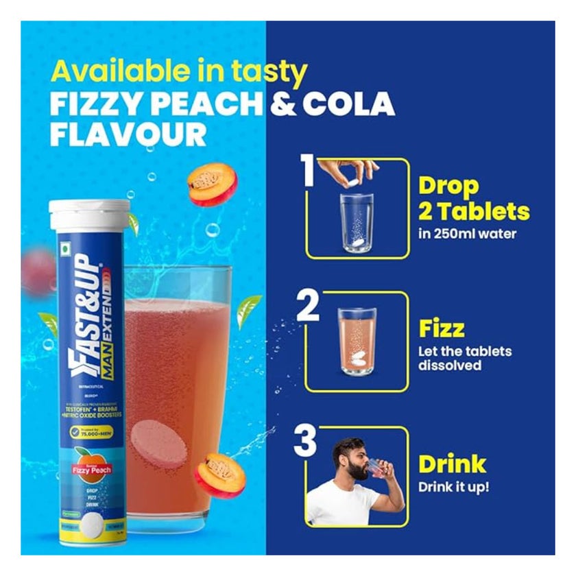 Fast&Up Man Extend Effervescent Tablets, Fizzy Peach - 20 Tablets