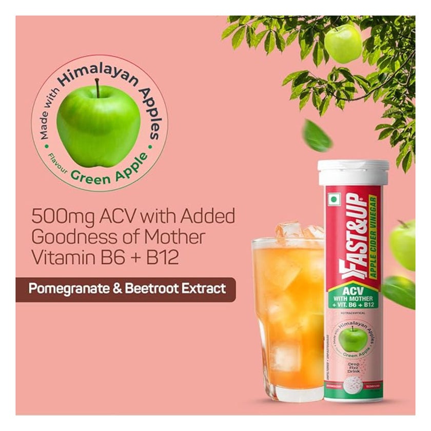 Fast&Up Apple Cider Vinegar Effervescent, Green Apple - 15 Tablets