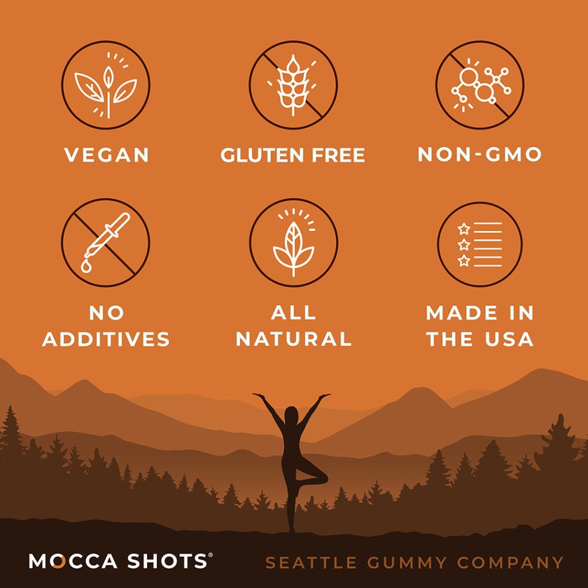 Seattle Gummy Mocca Shots Energy Gummies, Salted Caramel Chocolate - 12 Pack
