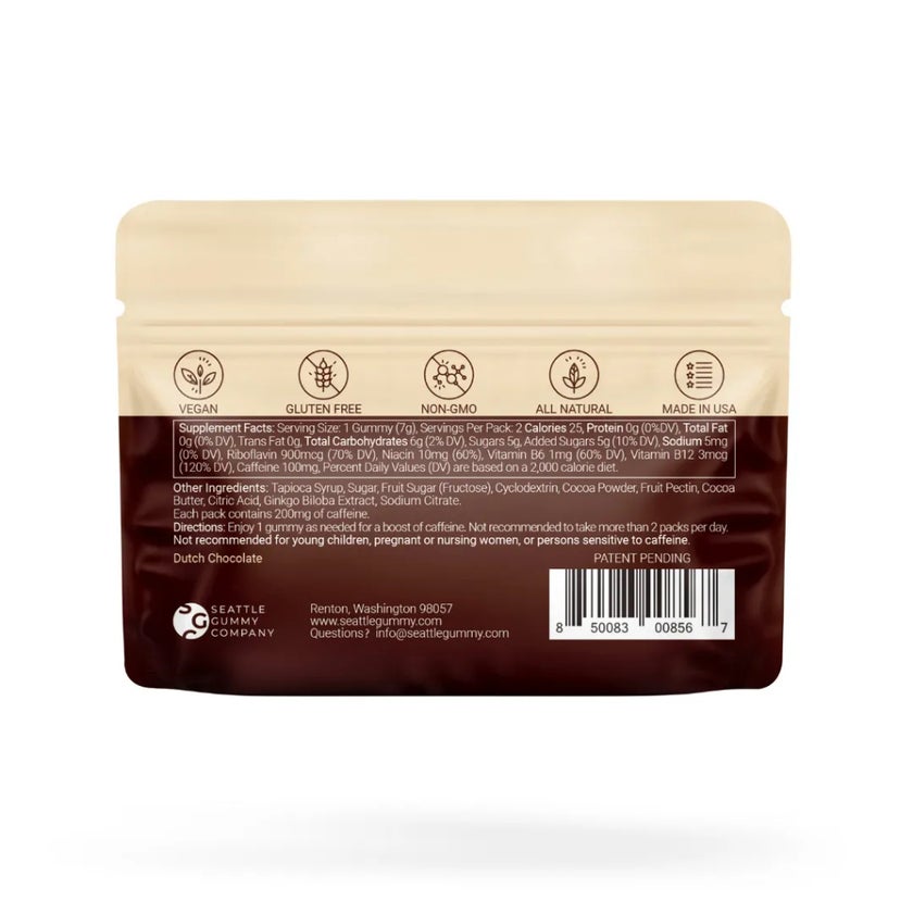 Seattle Gummy Mocca Shots Energy Gummies, Dutch Chocolate - 12 Pack