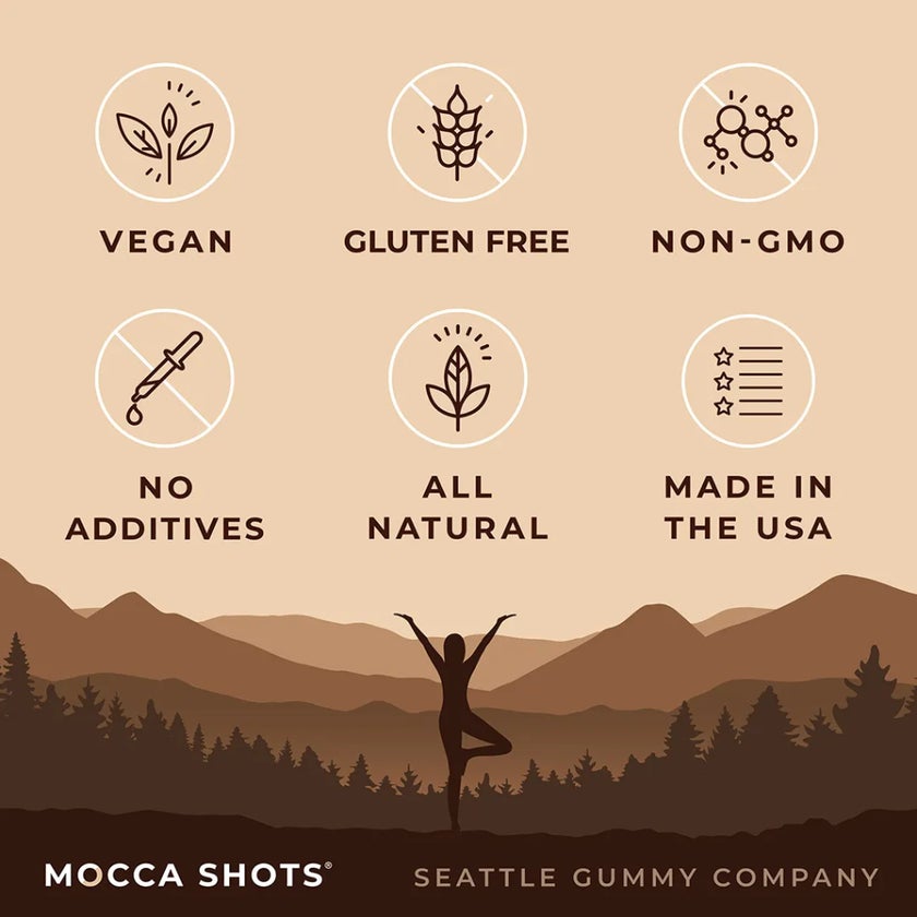 Seattle Gummy Mocca Shots Energy Gummies, Dutch Chocolate - 12 Pack