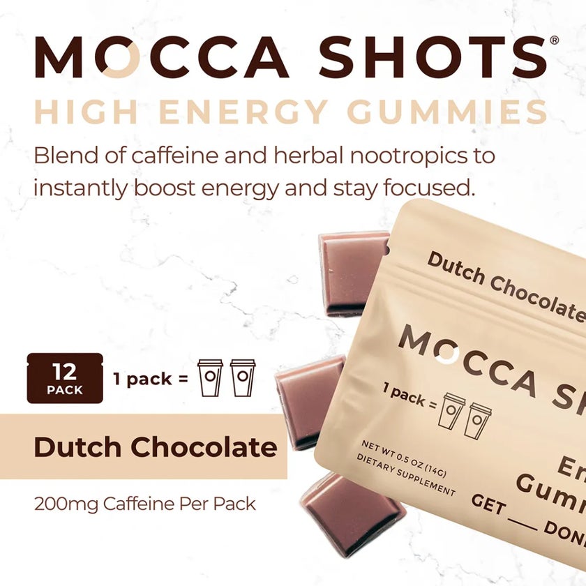 Seattle Gummy Mocca Shots Energy Gummies, Dutch Chocolate - 12 Pack