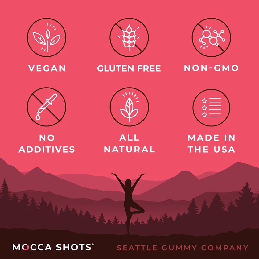 Seattle Gummy Mocca Shots Energy Gummies, Dark Chocolate Raspberry - 12 Pack