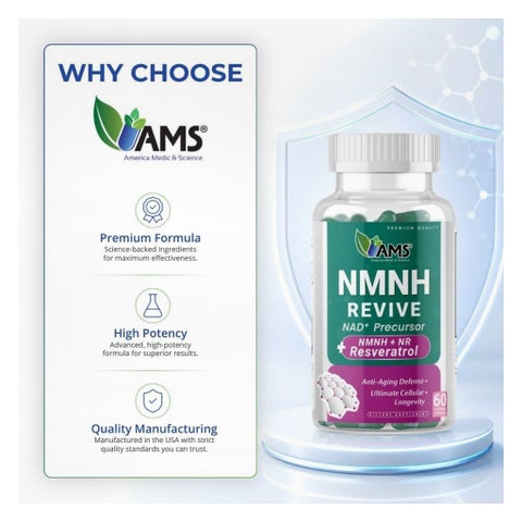 AMS NMNH Revive NAD+ Precursor Capsules, Anti-Aging - 2 x 60 Capsules