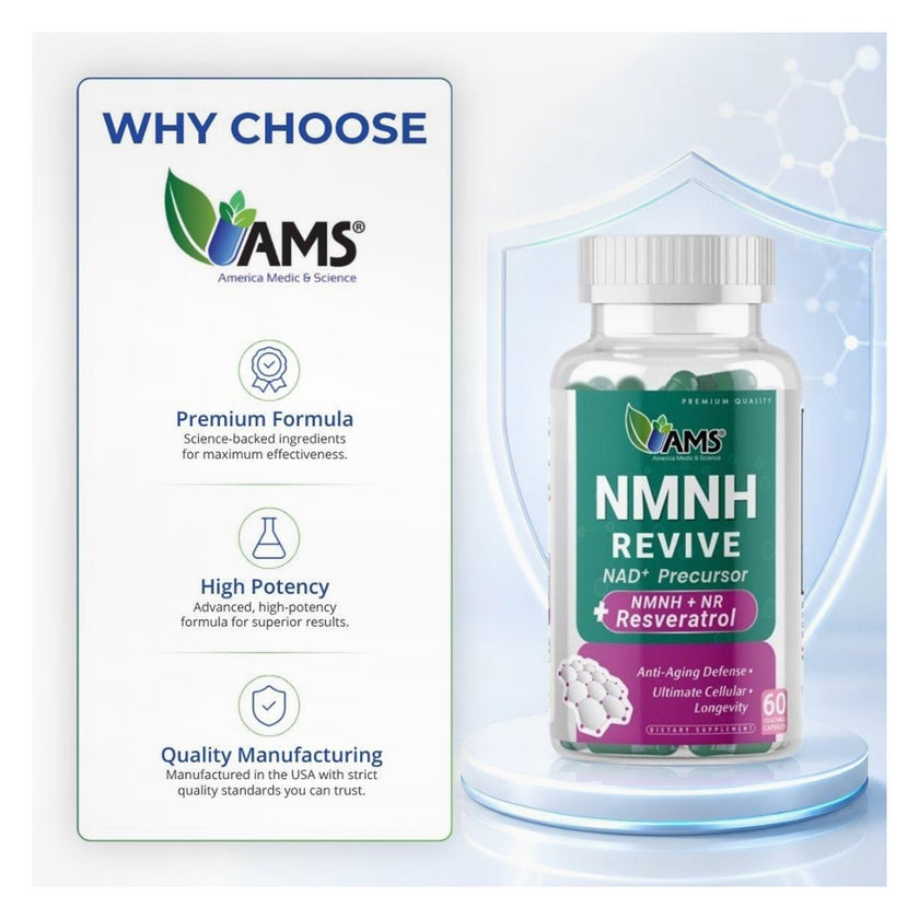 AMS NMNH Revive NAD+ Precursor Capsules, Anti-Aging - 60 Capsules