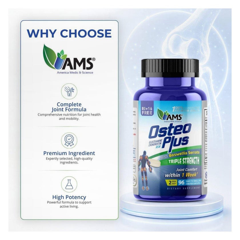 AMS Osteo Plus Coated Caplets, Joints Support - 96 Caplets