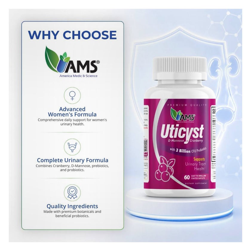 AMS Uticyst D-Mannose Cranberry, Urinary Tract Support - 60 Caplets