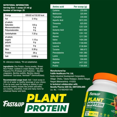 Fast&Up Cookie & Cream Plant Protein Powder - 25 Servings