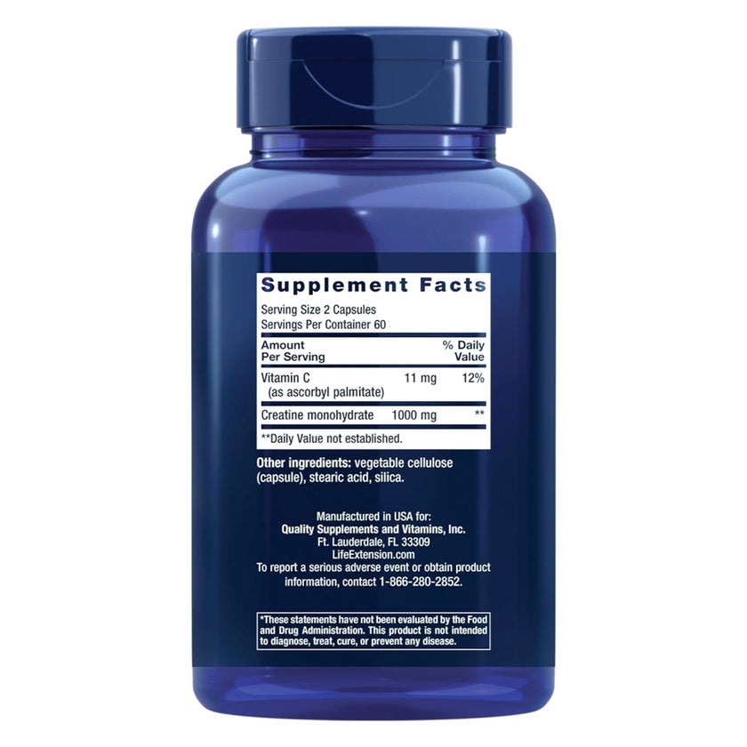 Life Extension Creatine Capsules,Energy & Muscle Support - 120 Capsules