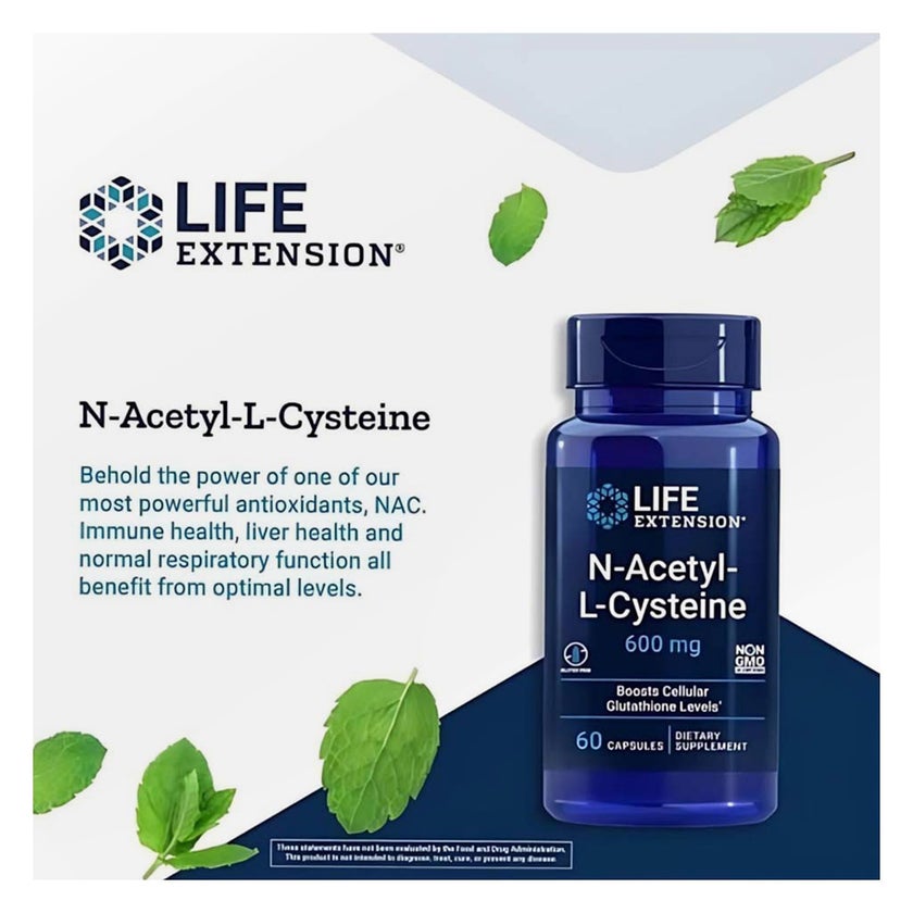 Life Extension N-Acetyl-L-Cysteine 600mg Capsules - 60 Capsules