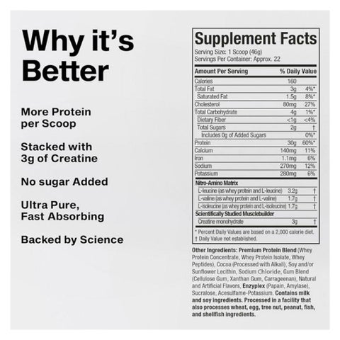 MuscleTech Nitro Tech Whey Protein, Milk Chocolate - 1.81kg