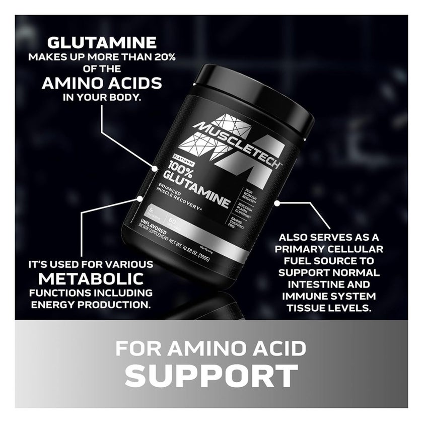 MuscleTech 100% Glutamine Powder, Recovery & Immune Support - 300g