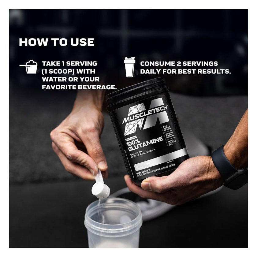 MuscleTech 100% Glutamine Powder, Recovery & Immune Support - 300g