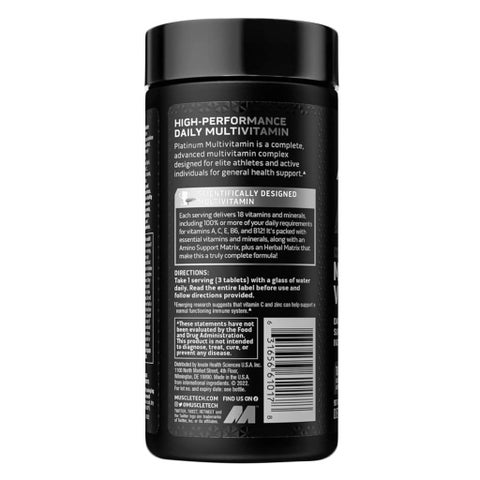 MuscleTech Platinum Multi-Vitamin Tablets, Immune Support - 90 Tables
