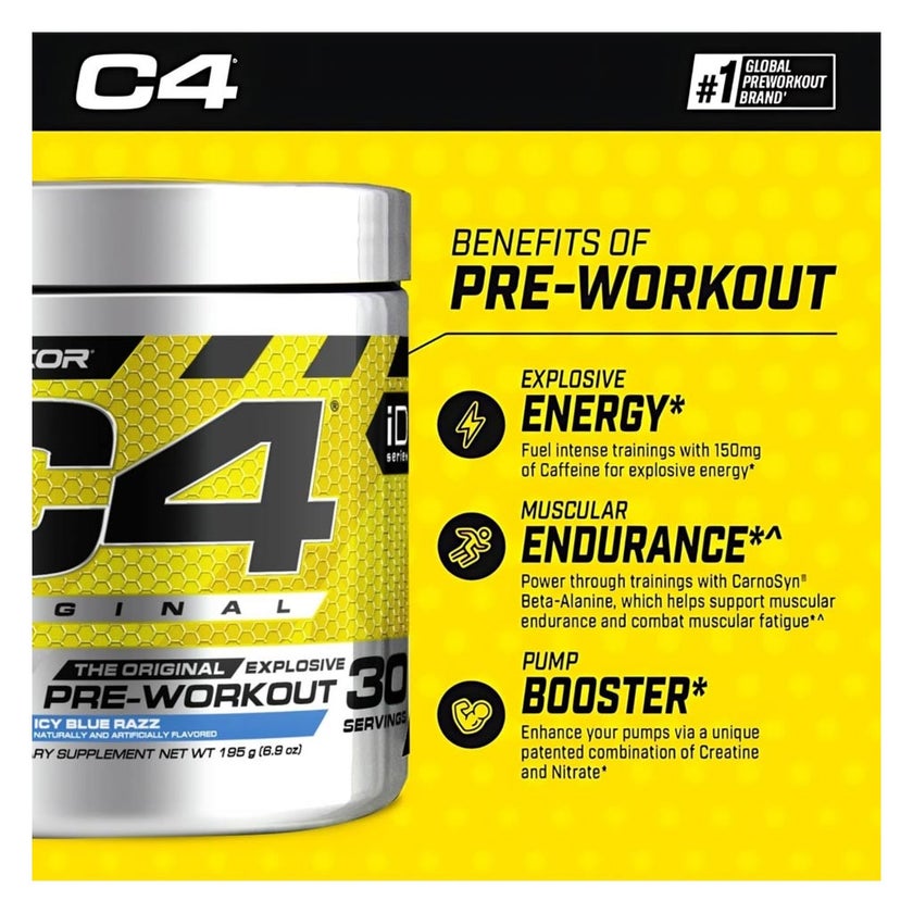 Cellucor C4 Original Pre-Workout Powder, Icy Blue Razz - 195g