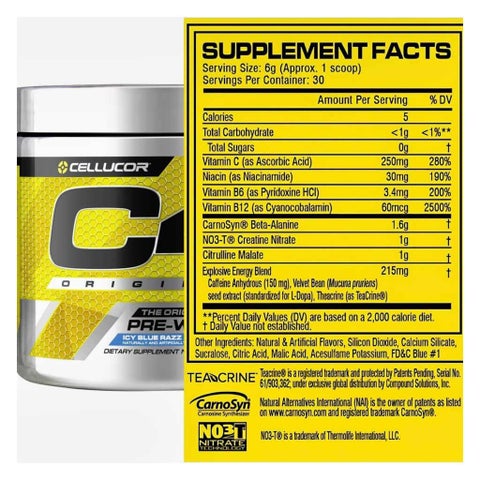 Cellucor C4 Original Pre-Workout Powder, Icy Blue Razz - 195g