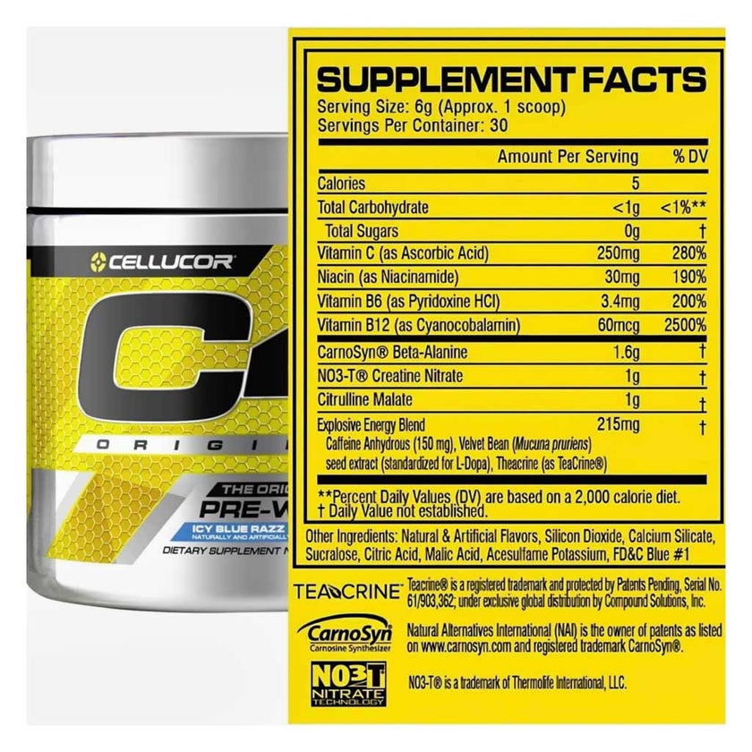 Cellucor C4 Original Pre-Workout Powder, Icy Blue Razz - 195g