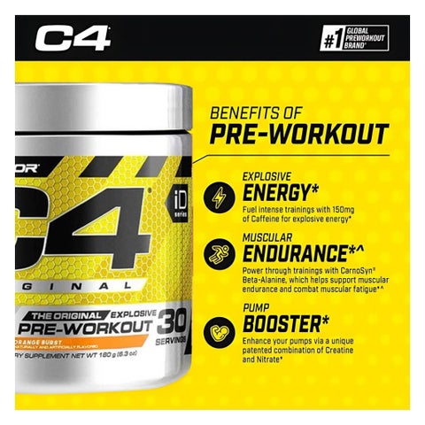 Cellucor C4 Original Pre-Workout Powder, Orange Burst - 180g