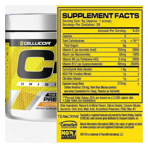 Cellucor C4 Original Pre-Workout Powder, Orange Burst - 180g