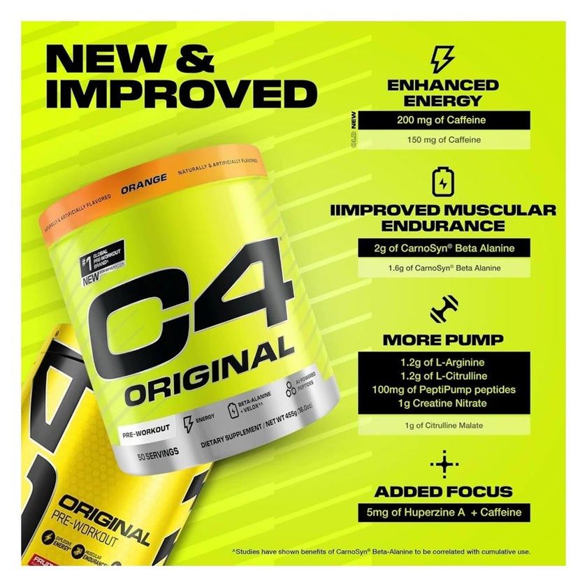 Cellucor C4 Original Pre-Workout Powder, Orange - 455g